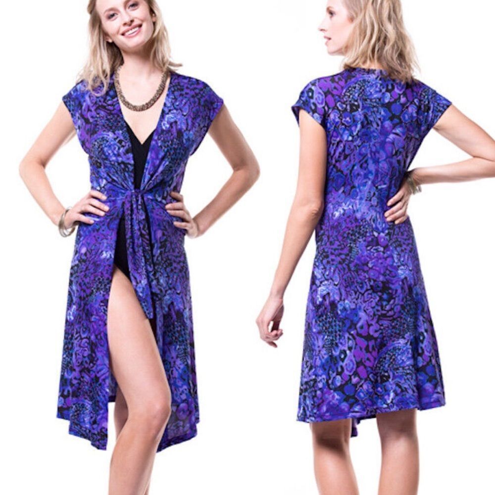 Miraclesuit front tie pockets Pink printed sleeveless Swim Coverup Dress‎ sz S